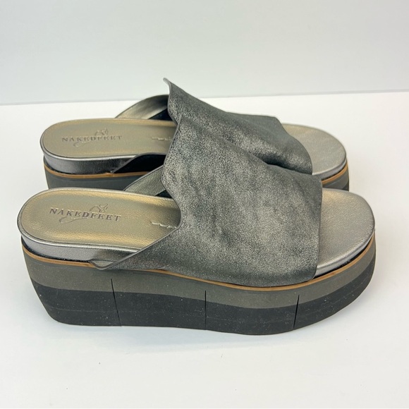 NAKED FEET - FLOW in PEWTER Heeled Sandals Size 10M - Picture 1 of 14